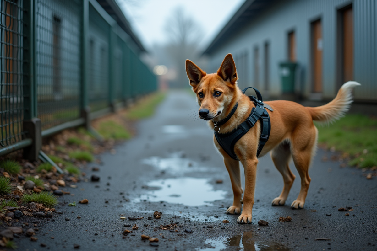 Jeune chien de refuge anxieux près de l