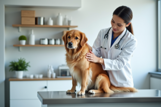 Vétérinaire examinant un chien dans une clinique moderne
