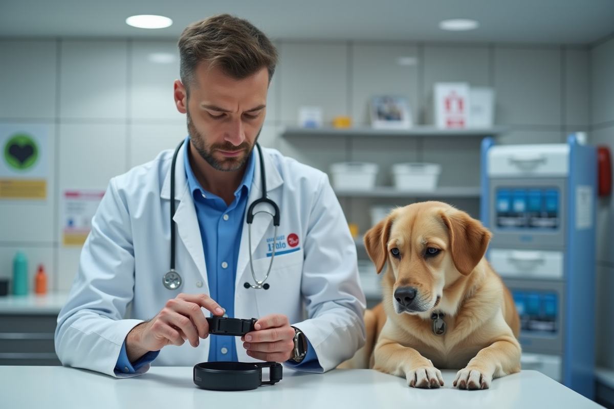 Vétérinaire vérifiant un collier d