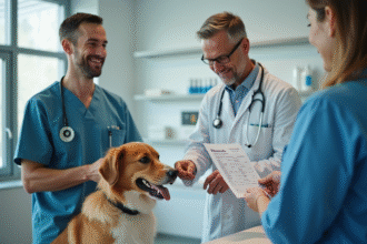 Vétérinaire remettant une ordonnance à un propriétaire d'animal